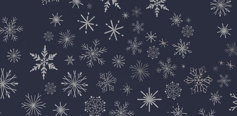 Abstract winter background with snowflakes. Seasonal texture with hand-drawn white snowflakes on a blue background. Ideal fo