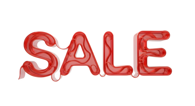 The word sale in red, melting, liquid letters isolated on transparent background