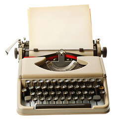 Vintage beige typewriter with blank paper on background retro writing isolated on a transparent background