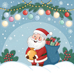 christmas banner or hader with santa and iceballs