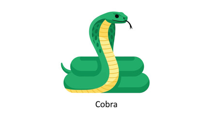 A vibrant illustration of a green cobra snake in a coiled position