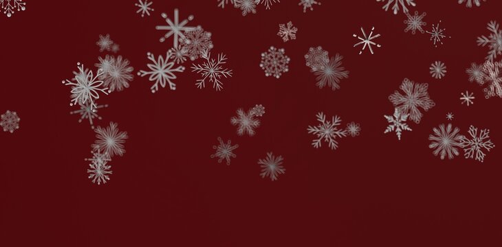 Abstract design of falling snowflakes on a rich red background. Ideal for Christmas, winter holiday themes, and festive back