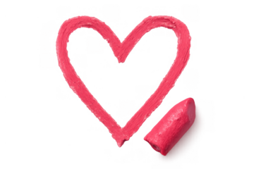 Pink lipstick drawing a heart outline with a cosmetic tube on a transparent background, symbolizing love and beauty