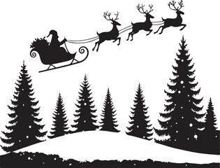 Obraz premium Minimal Christmas Tree and Reindeer Silhouette Vector Illustration