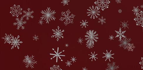 Abstract artwork featuring a snowy scene with snowflakes falling on a red background. Ideal for winter, Christmas, and holid