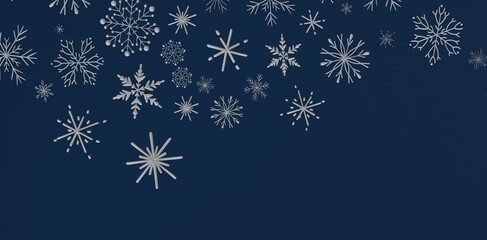 Sophisticated winter backdrop features falling silver snowflakes against a deep navy blue background. Perfect for holiday th