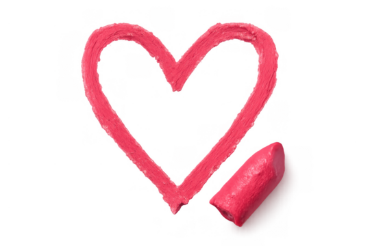 Pink lipstick drawing a heart outline with a cosmetic tube on a transparent background, symbolizing love and beauty