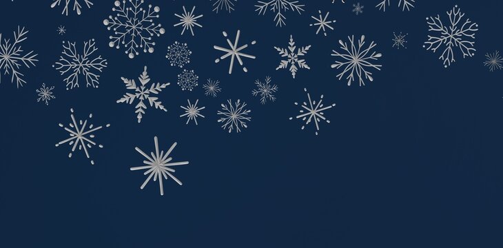 Sophisticated winter backdrop features falling silver snowflakes against a deep navy blue background. Perfect for holiday th