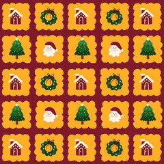 Vintage Christmas Folk Seamless Pattern with Square Decorative Frames