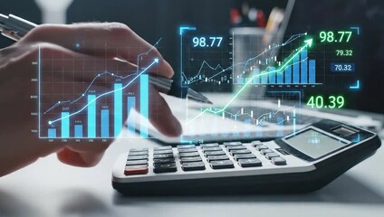 Dynamic financial analysis with calculator and business charts