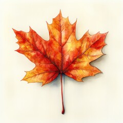 Fototapeta premium A vibrant orange and red leaf rests on a light background, embodying autumn's beauty