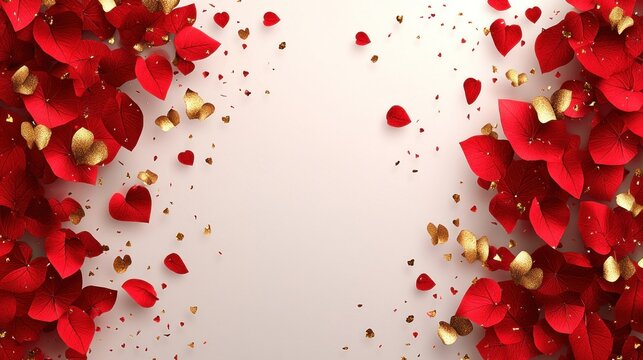 Red leaves and golden hearts create a lively festive scene - Powered by Adobe