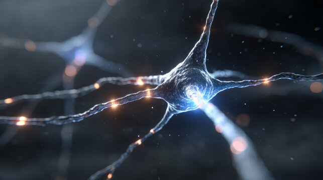 neuron strands softly pulsating with signals