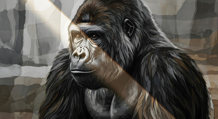 Majestic Gorilla Portrait Emphasizing Strength and Wisdom in Naturalistic Style