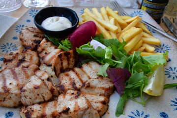 Grilled steak with vegetables