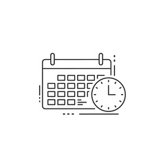 Fototapeta premium Black line art calendar and clock icon, symbolizing schedule, time management, and planning.
