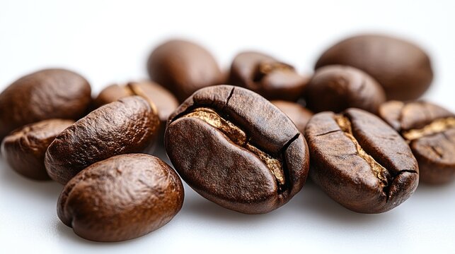 Dark roasted coffee beans are scattered, waiting to be brewed into a flavorful cup