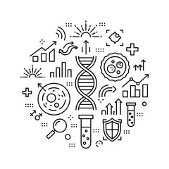 Black and white outline icons grid representing various breakfast and lunch food items like egg, sandwich, steak, and fruit isolated on