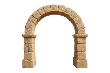 Ancient stone arch doorway made of rustic beige blocks isolated on black background architectural heritage structure symbolizing strength history culture craftsmanship and classic style