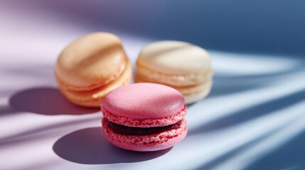 Delicious pastel macarons sit beautifully in soft light. These colorful treats add charm to any setting. Perfect for dessert lovers and event planners. Enjoy the sweetness and style. AI