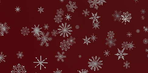 Abstract design of snowflakes falling on a red background, ideal for Christmas or winter concepts. Perfect for festive decor