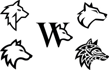 Wolf head logo set in bold black graphic design 
