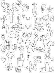 Hand-Drawn Summer Vacation Doodles Collection.kids coloring page. printable children fun activity 