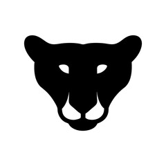 Stylized black panther head with a minimalist design on white background