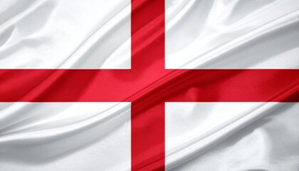 Flag of England with Red Cross of Saint George on White Background Waving Outdoors