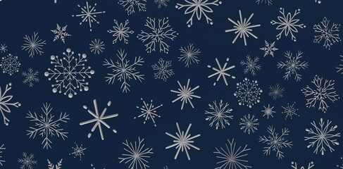 Stylish winter background featuring a repeating pattern of silver snowflakes on a deep blue backdrop, perfect for festive de