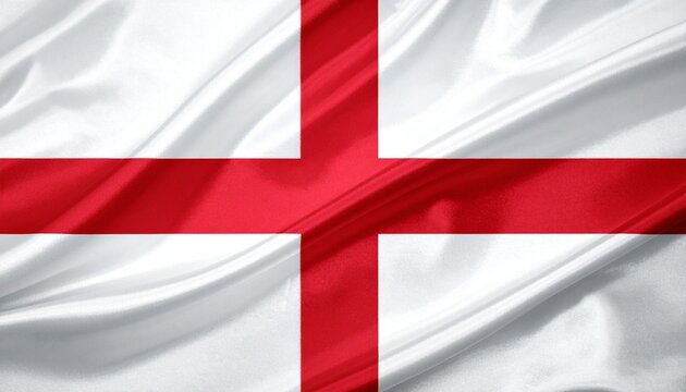Flag of England with Red Cross of Saint George on White Background Waving Outdoors