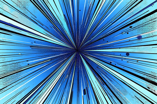 Abstract blue fractal burst background with dynamic rays and light patterns