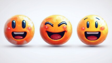 Naklejka premium Three vibrant smiley faces showcase various emotions, radiating happiness and fun