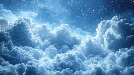 Silvery clouds form a dreamy landscape under a shimmering starry sky at night