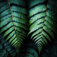 Lush ferns fan out, showcasing vivid green colors in a tranquil natural setting