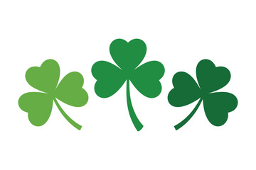 Three green shamrocks arranged in a row against a white background.