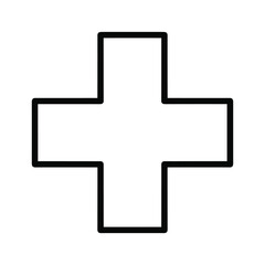 Outline cross symbol for medical, health, first aid, care, support.
