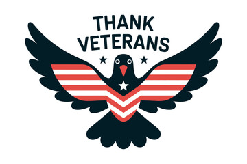 Dove with American flag wings saying thank veterans, a symbol of peace and gratitude.