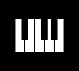 Piano key icon. Symbol of music, a pianist, or musician. Attribute of a musical instrument, such as a piano or grand piano. Black and white keys. Raster icon.