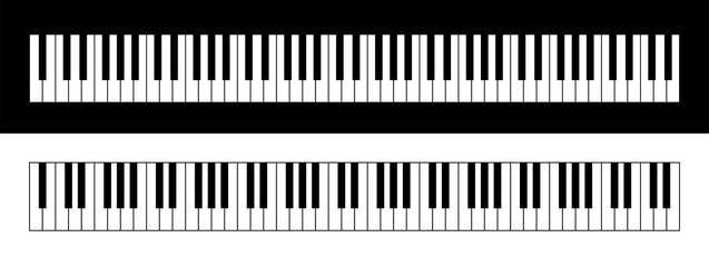 Piano key icon. Symbol of music, a pianist, or musician. Attribute of a musical instrument, such as a piano or grand piano. Black and white keys. Raster icon.