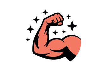 A flexing bicep with stars and sparkles implies strength and power.
