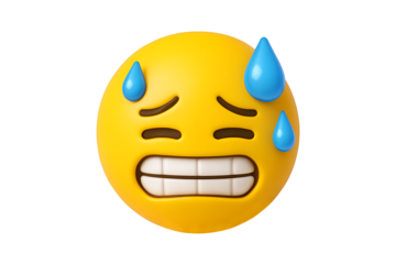 3d sweating nervous emoji face isolated on black background yellow emoticon with drop shapes expressing anxiety worry stress emotions and reaction message symbol
