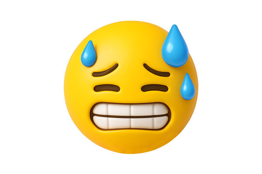 3d sweating nervous emoji face isolated on black background yellow emoticon with drop shapes expressing anxiety worry stress emotions and reaction message symbol - Powered by Adobe