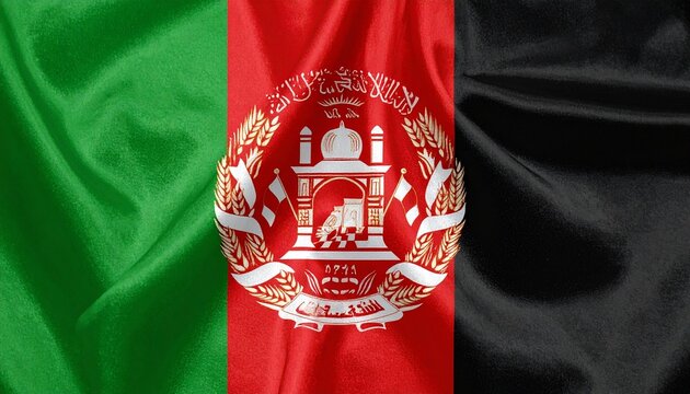 Flag of Afghanistan with Black, Red, and Green Stripes and National Emblem of Islamic Republic