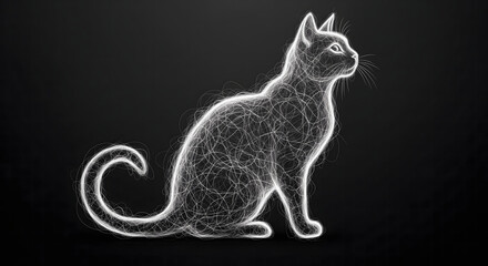 Elegant Abstract Cat Silhouette Illustration Detailed Outline on a Dark Background