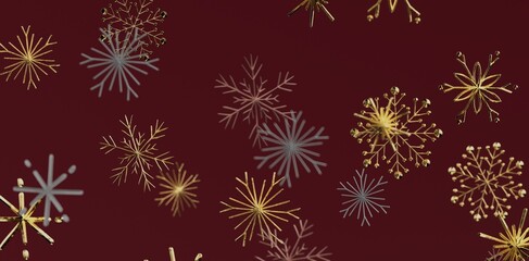 Festive background of gold and silver snowflakes, perfect for holiday and winter designs. Ideal for seasonal greetings and events. Cr