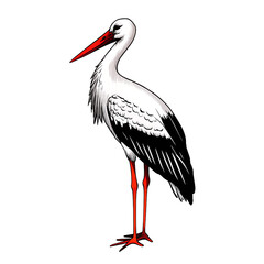 White Stork Bird Illustration With Red Legs And Beak drawing isolated on a transparent background