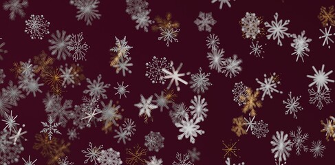Abstract illustration of snowflake falling on maroon background, perfect for winter designs, holiday greetings and festive content. © vegefox.com
