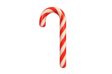 Candy cane with classic red and white stripes, representing holiday festive cheer and sweet seasonal treats, transparent background