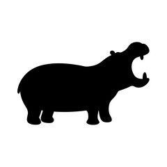 Fototapeta premium Silhouette of a Hippopotamus with its Mouth Open, Displaying its Tusks